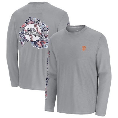 T-shirt à manches longues Tommy Bahama gris pour homme San Francisco Giants Tropic Curveball Lux