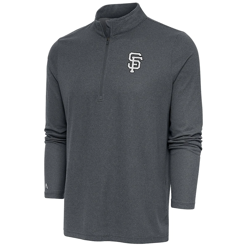 Men's Antigua Heather Charcoal San Francisco Giants Metallic Epic Quarter-Zip Pullover Top