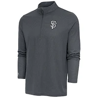 Men's Antigua Heather Charcoal San Francisco Giants Metallic Epic Quarter-Zip Pullover Top