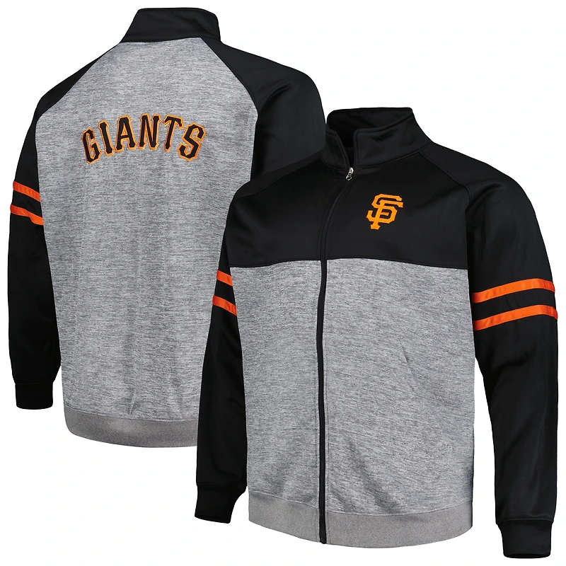 Veste de survêtement raglan à glissière pleine longueur San Francisco Giants Big & Tall pour homme, noir/gris chiné