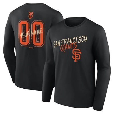 T-shirt à manches longues noir pour homme San Francisco Giants Hustle personnalisé avec nom et numéro