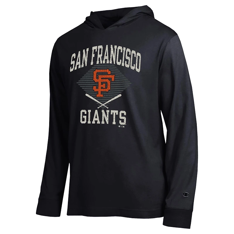 Men's Champion  Black San Francisco Giants Cooperstown Hooded Long-Sleeve T-Shirt