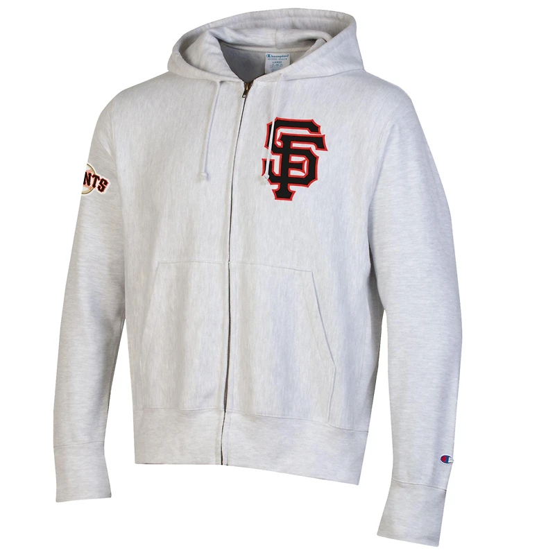 Sweat à capuche zippé Champion gris San Francisco Giants pour homme, en chenille tissée inversée.
