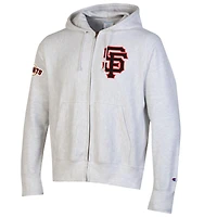 Sweat à capuche zippé Champion gris San Francisco Giants pour homme, en chenille tissée inversée.
