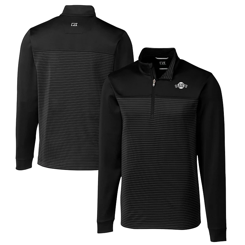 Men's Cutter & Buck Black San Francisco Giants Big Tall Traverse Stretch Stripe Eco Tri-Blend Quarter-Zip Top