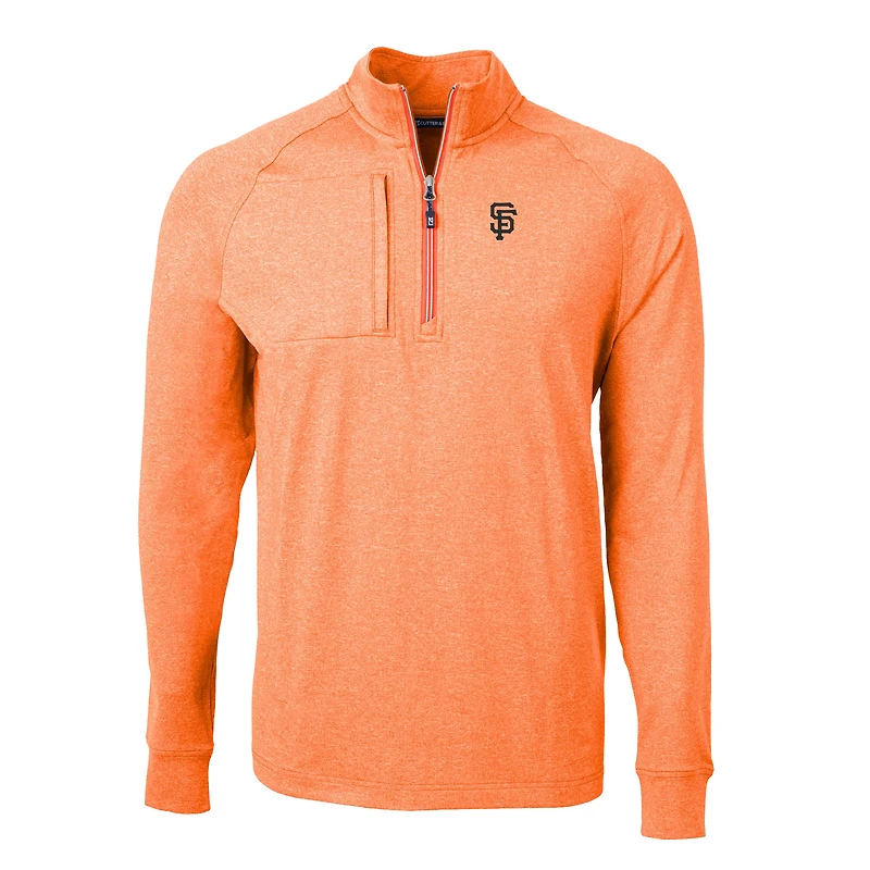 Men's Cutter & Buck Heather Orange San Francisco Giants Adapt Eco Knit Stretch Recycled Quarter-Zip Pullover Top