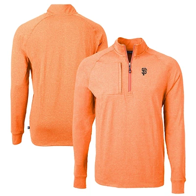 Men's Cutter & Buck Heather Orange San Francisco Giants Adapt Eco Knit Stretch Recycled Quarter-Zip Pullover Top