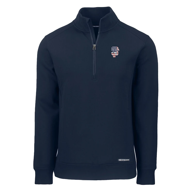 Men's Cutter & Buck  Navy San Francisco Giants Americana Roam Eco Recycled Quarter-Zip Sweatshirt