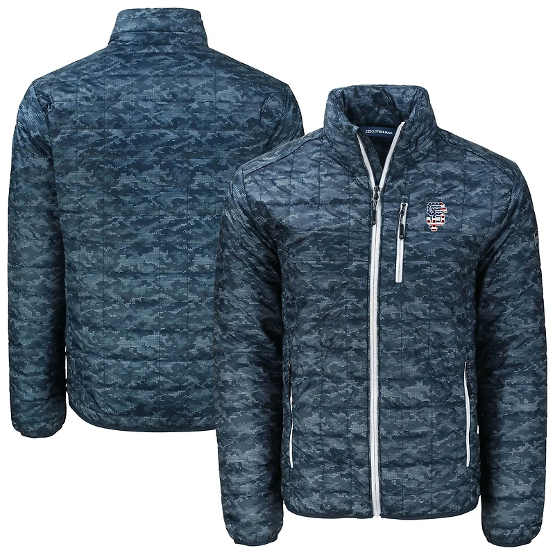 Men's Cutter & Buck  Navy San Francisco Giants Rainier PrimaLoft® Eco Insulated Full-Zip Printed Puffer Jacket