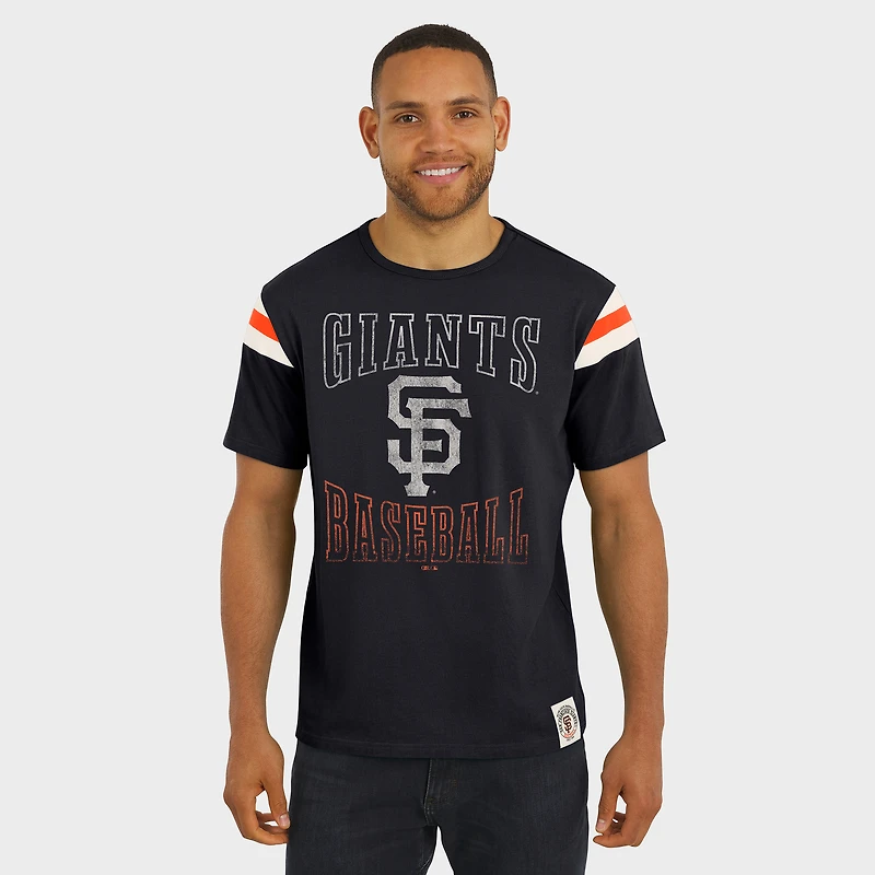 Men's Darius Rucker Collection by Fanatics Black San Francisco Giants Distressed Sleeve Stripe T-Shirt