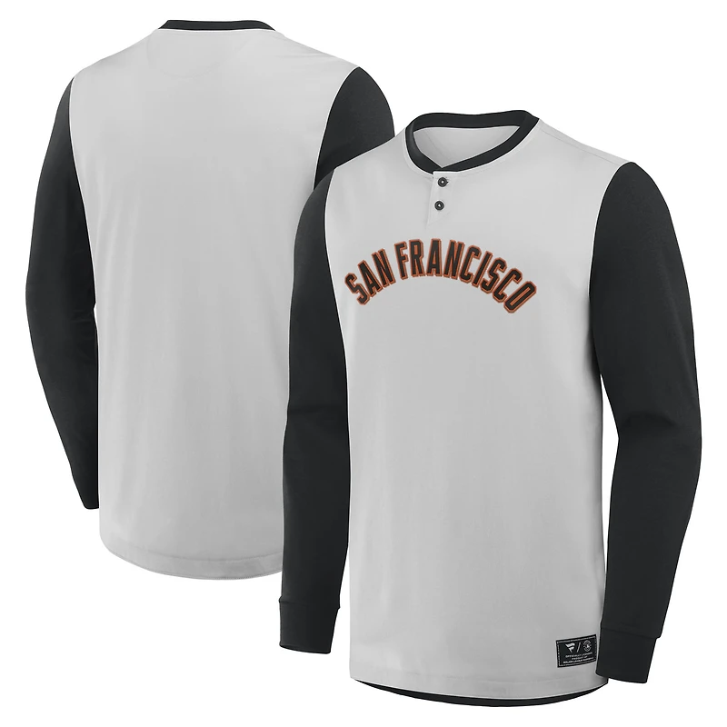 T-shirt Henley à manches longues Fanatics gris/noir pour homme des Giants de San Francisco