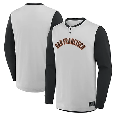 T-shirt Henley à manches longues Fanatics gris/noir pour homme des Giants de San Francisco