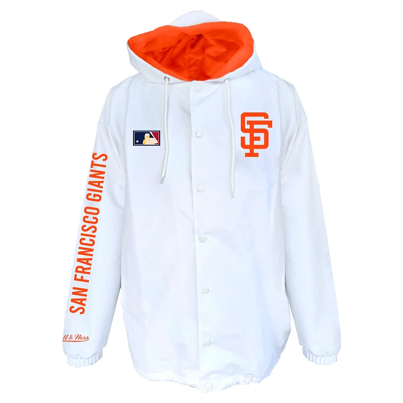 Veste à capuche Mitchell & Ness blanche pour homme, grandes tailles, San Francisco Giants, fermeture boutons-pression.