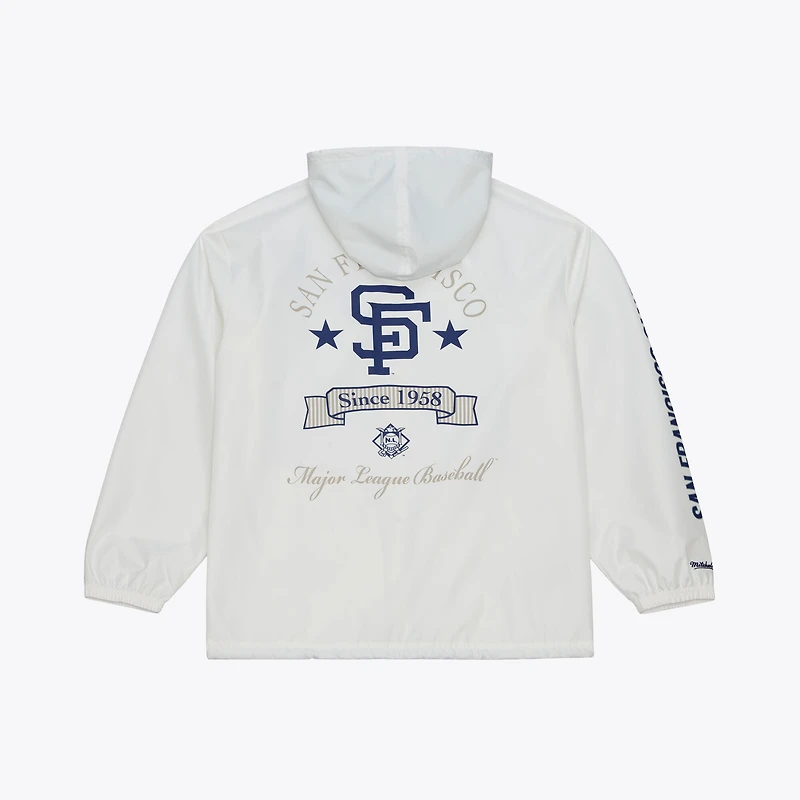 Men's Mitchell & Ness White San Francisco Giants Yacht Rock Coaches Full-Snap Hooded Windbreaker Jacket