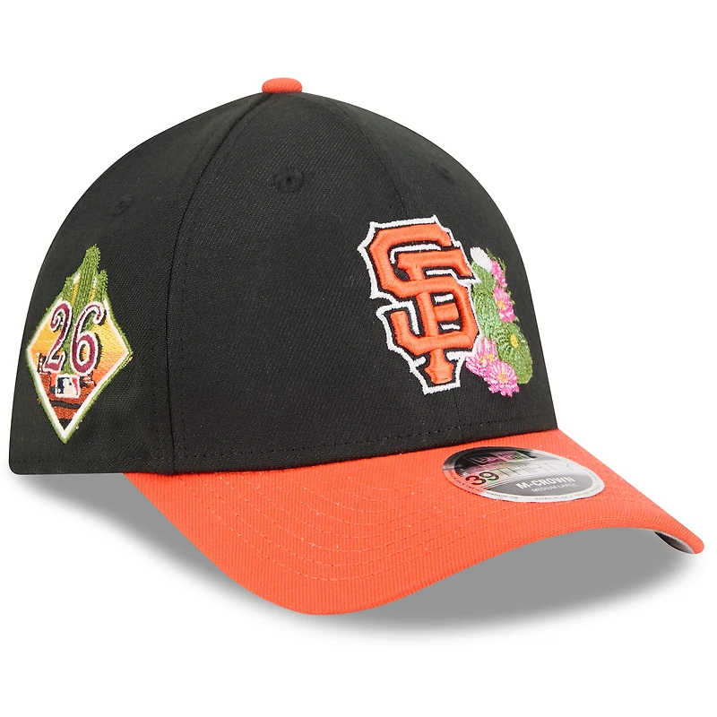Casquette New Era Flex noire et orange San Francisco Giants 2026 Spring Training M-Crown 39THIRTY pour homme