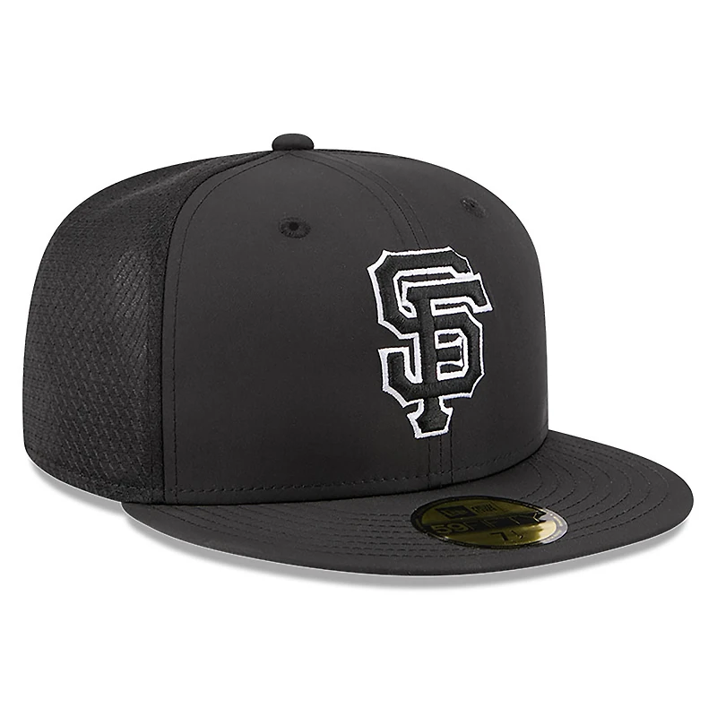 Casquette ajustée New Era noire pour homme, modèle 59FIFTY, San Francisco Giants 2026, idéale l'entraînement au bâton.