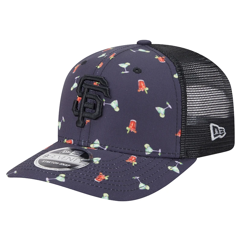 Men's New Era Black San Francisco Giants Adventure Drinks Pattern 9SEVENTY Stretch-Snap Hat