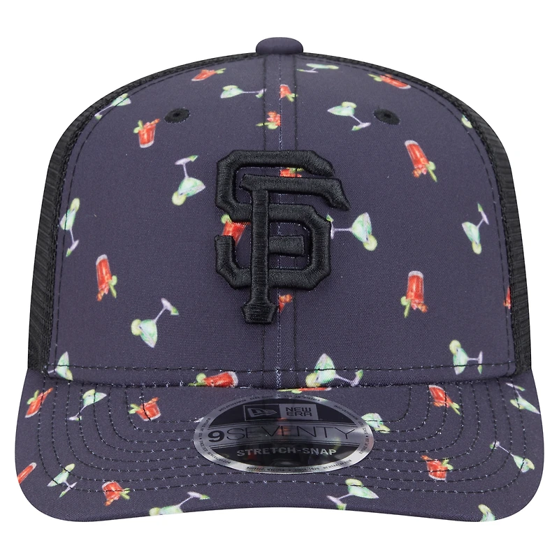 Men's New Era Black San Francisco Giants Adventure Drinks Pattern 9SEVENTY Stretch-Snap Hat