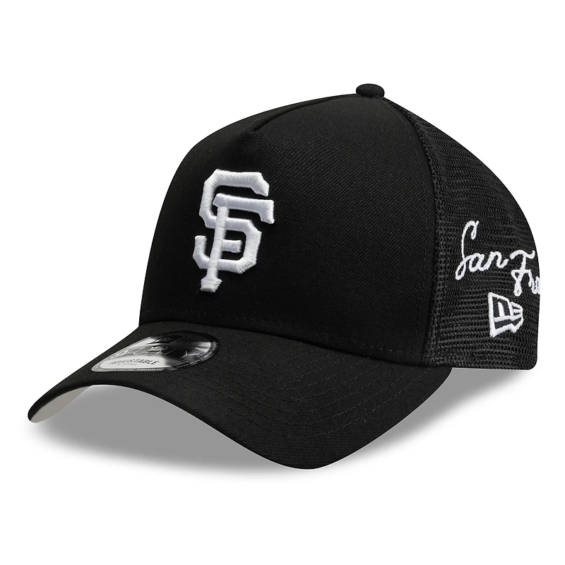 Casquette trucker ajustable New Era noire San Francisco Giants 9FORTY à logo latéral, modèle A-Frame
