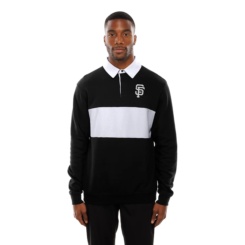 Men's New Era Black San Francisco Giants Throwback Prep Colorblock Rugby Polo
