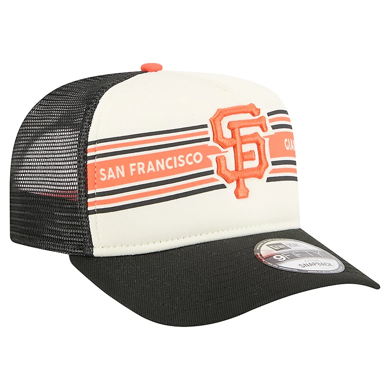 Men's New Era Cream/Black San Francisco Giants Banner A-Frame 9FIFTY Trucker Snapback Hat