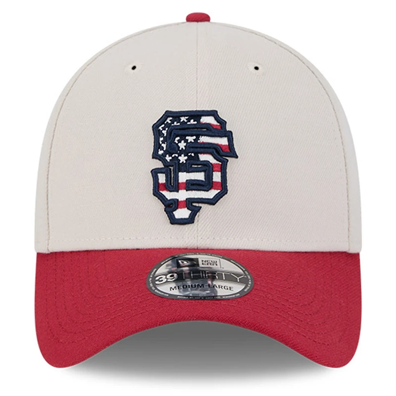 Casquette flexible 39THIRTY du 4 juillet 2024 New Era pour hommes, kaki/rouge, San Francisco Giants