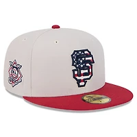 Casquette ajustée 59FIFTY du 4 juillet New Era pour hommes, kaki/rouge, San Francisco Giants 2024