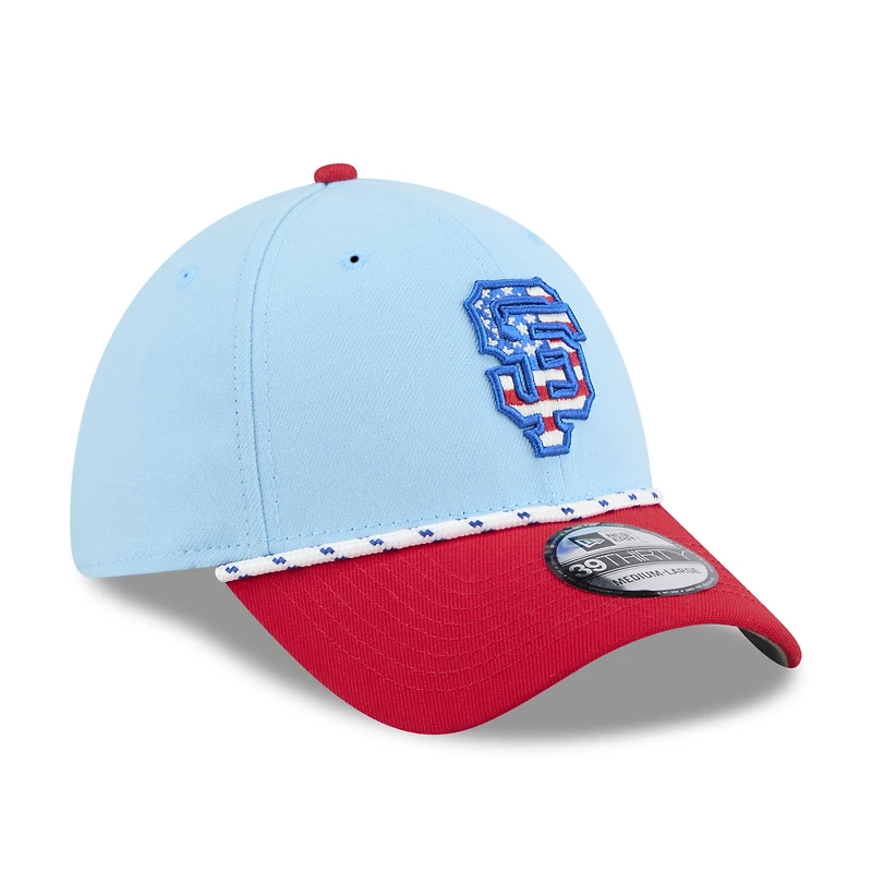 Men's New Era Light Blue/Red San Francisco Giants 2025 Fourth of July 39THIRTY Flex Hat