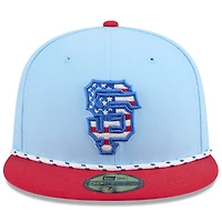 Casquette ajustée New Era 59FIFTY bleu clair/rouge pour homme des Giants de San Francisco 2025, 4 juillet