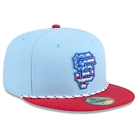 Casquette ajustée New Era 59FIFTY bleu clair/rouge pour homme des Giants de San Francisco 2025, 4 juillet