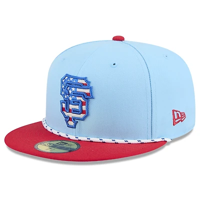 Casquette ajustée New Era 59FIFTY bleu clair/rouge pour homme des Giants de San Francisco 2025, 4 juillet