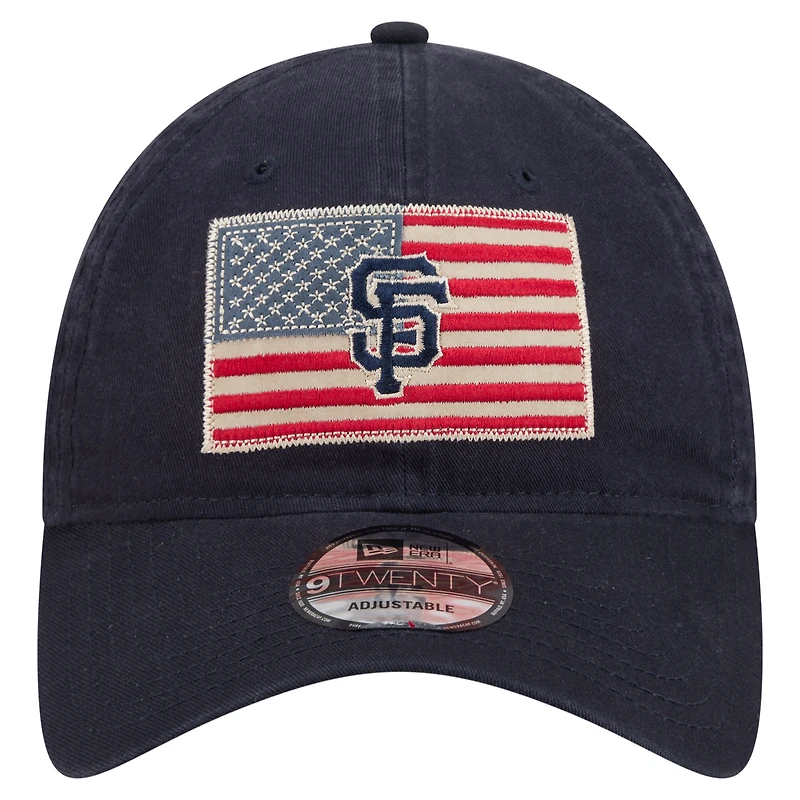 Casquette ajustable New Era 9TWENTY pour homme, bleu marine, motif drapeau américain des Giants de San Francisco