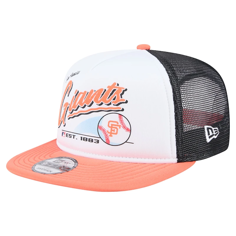 Men's New Era White/Orange San Francisco Giants Retro Script Trucker 9FIFTY Snapback Hat