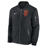 Veste aviateur Nike noire à fermeture éclair intégrale pour homme, collection authentique des Giants de San Francisco, modèle Dugout
