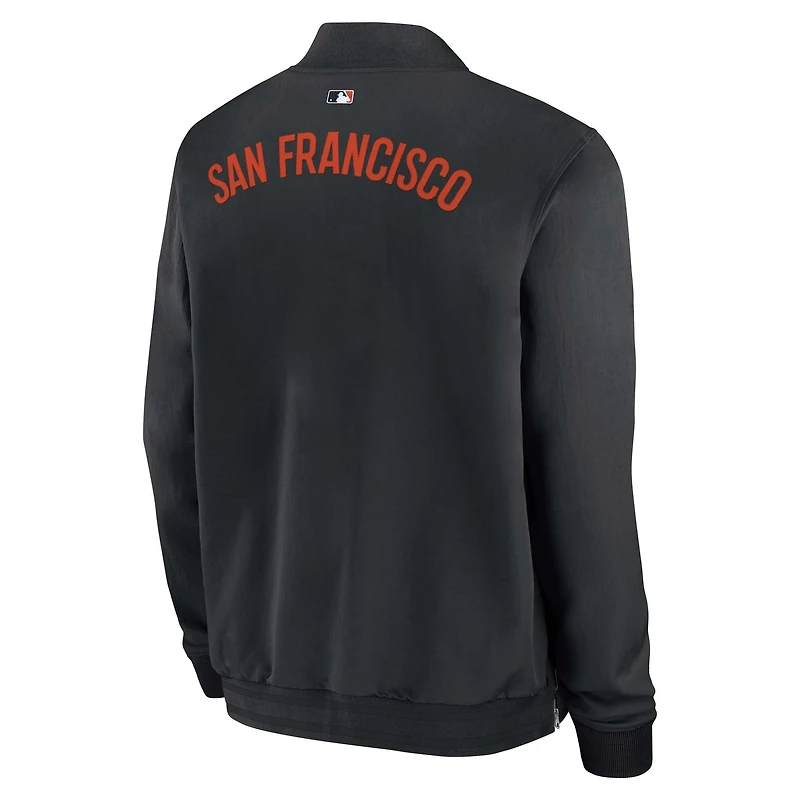 Veste aviateur Nike noire à fermeture éclair intégrale pour homme, collection authentique des Giants de San Francisco, modèle Dugout