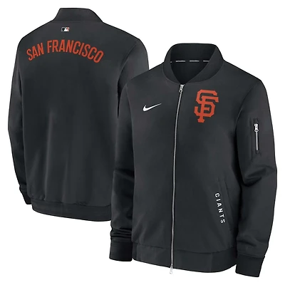 Veste aviateur Nike noire à fermeture éclair intégrale pour homme, collection authentique des Giants de San Francisco, modèle Dugout