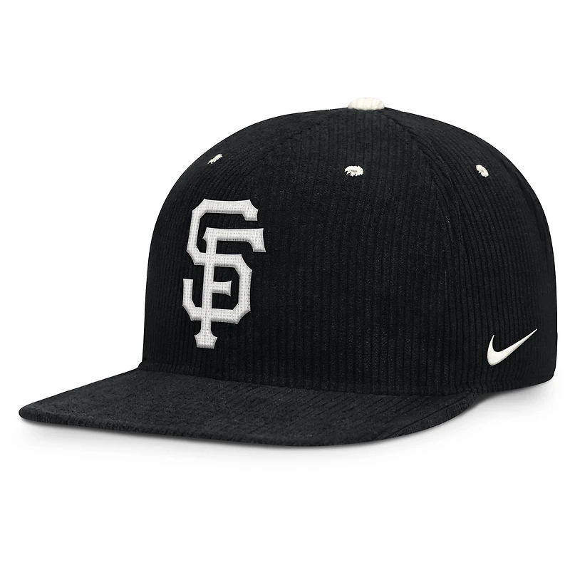 Casquette structurée à fermeture snapback Nike noire San Francisco Giants Pro en velours côtelé pour homme