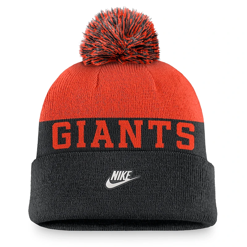 Bonnet en tricot à revers Nike pour hommes, noir, San Francisco Giants Rewind Peak avec pompon