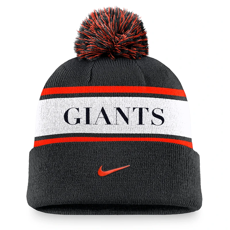 Bonnet en tricot à revers Nike pour hommes, noir, San Francisco Giants Team Stripe Peak, avec pompon