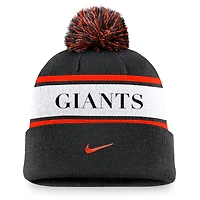 Bonnet en tricot à revers Nike pour hommes, noir, San Francisco Giants Team Stripe Peak, avec pompon
