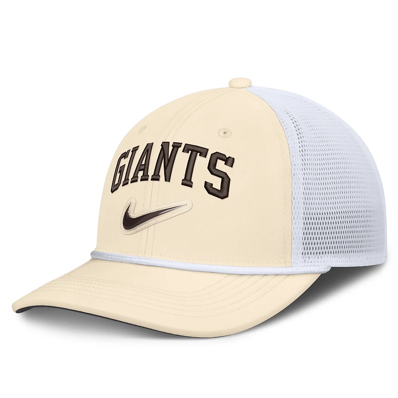 Casquette trucker ajustable Nike Rise Dri-FIT naturelle/blanche pour homme, San Francisco Giants.