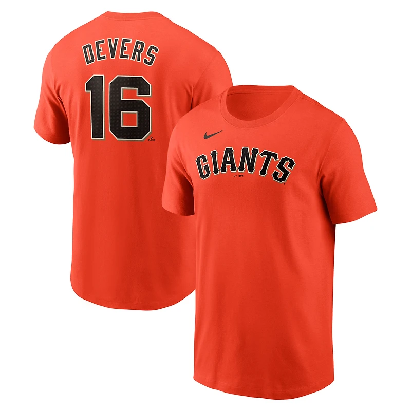 T-shirt Nike Rafael Devers orange pour homme avec nom et numéro des Giants de San Francisco