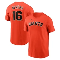 T-shirt Nike Rafael Devers orange pour homme avec nom et numéro des Giants de San Francisco