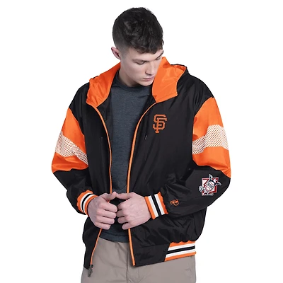 Veste à capuche zippée légère pour homme, modèle Legacy des Giants de San Francisco, noire et orange, style professionnel.
