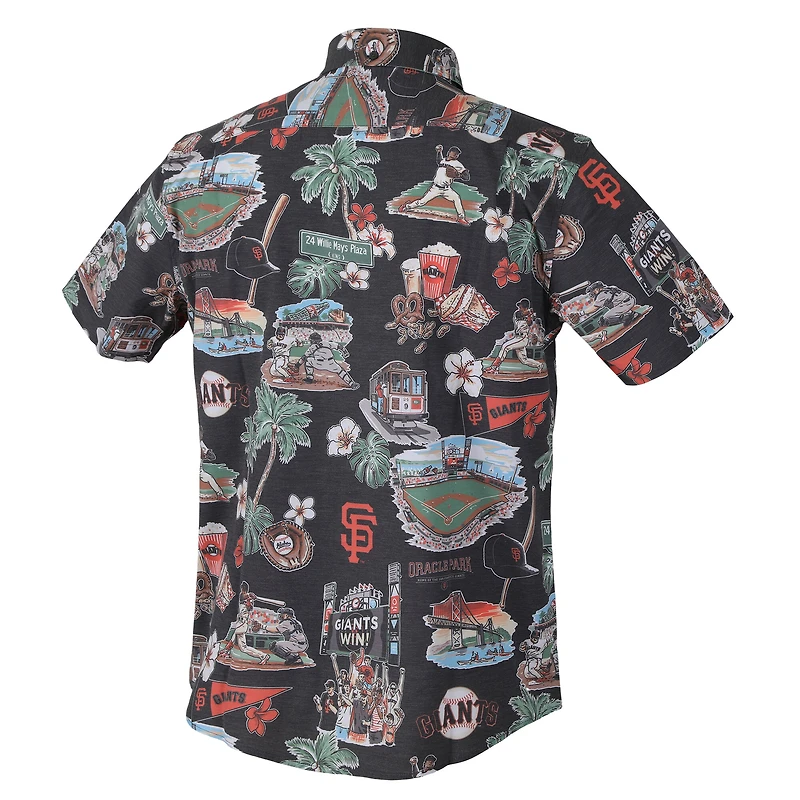 Chemise hawaïenne à boutons Reyn Spooner noire pour homme, grandes tailles, San Francisco Giants, Scenic Performance Tri-Blend.