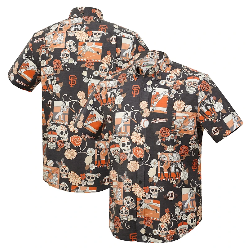 Chemise boutonnée à trois mélanges Reyn Spooner pour hommes, noire, San Francisco Giants Día De Los Muertos
