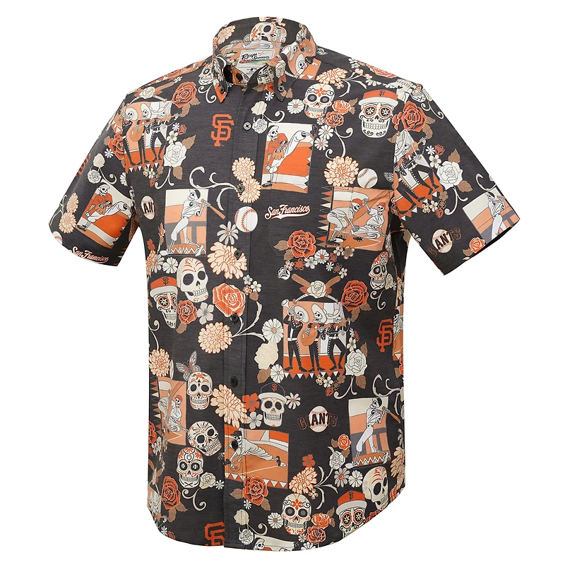 Chemise boutonnée à trois mélanges Reyn Spooner pour hommes, noire, San Francisco Giants Día De Los Muertos