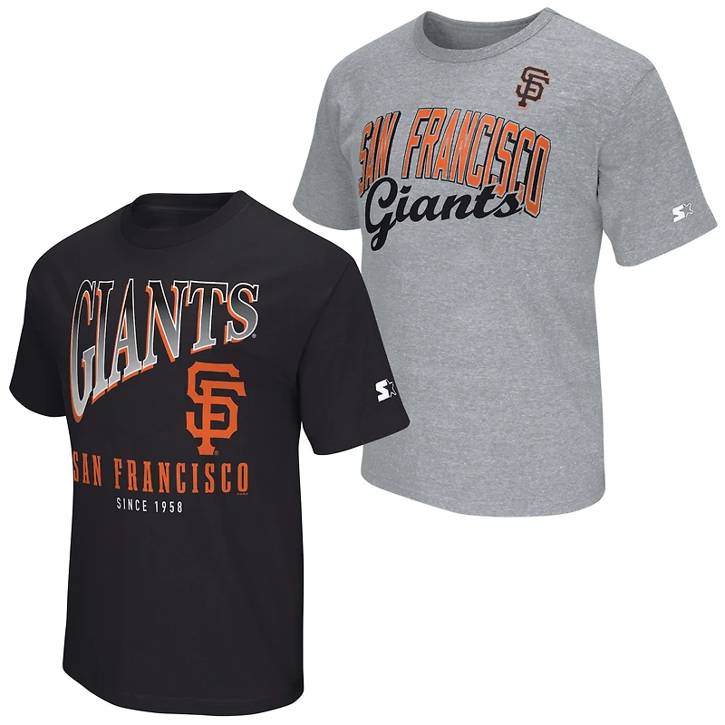 Lot de deux t-shirts Starter noirs/gris chiné des Giants San Francisco pour homme