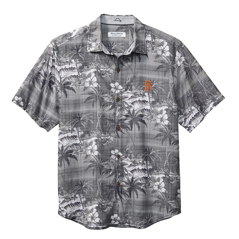 Chemise boutonnée Tommy Bahama noire pour homme, San Francisco Giants, Coconut Point Isla Palmetta, en coton COOLMAX