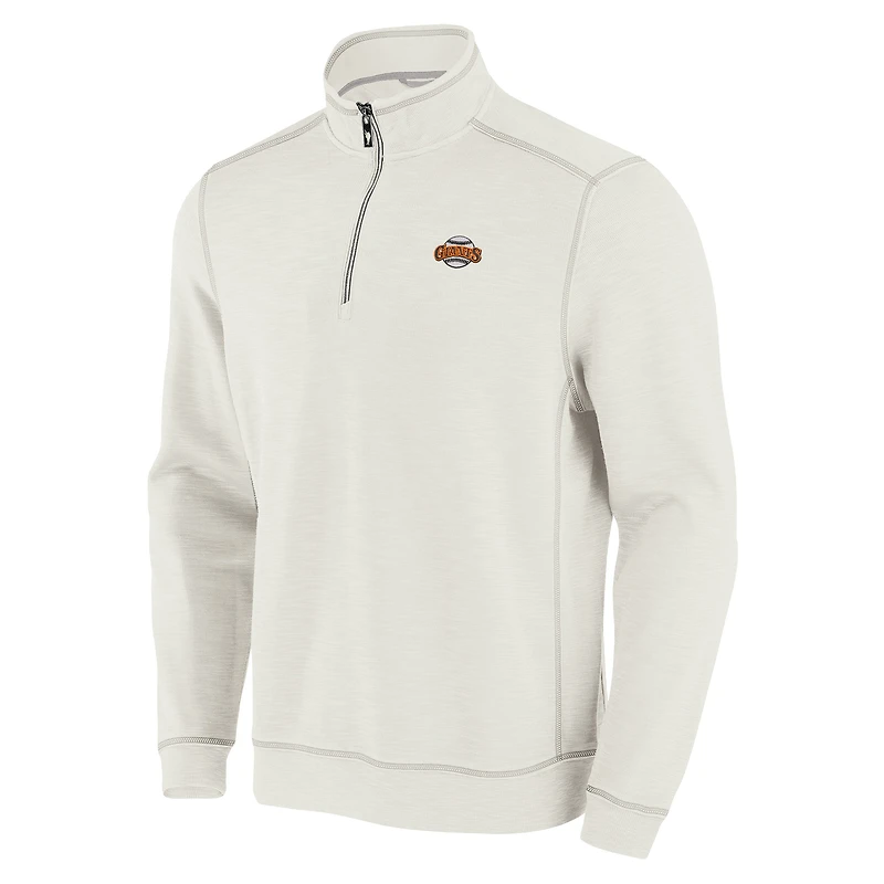 Men's Tommy Bahama Cream San Francisco Giants Sport Tobago Bay Tri-Blend Half-Zip Sweatshirt